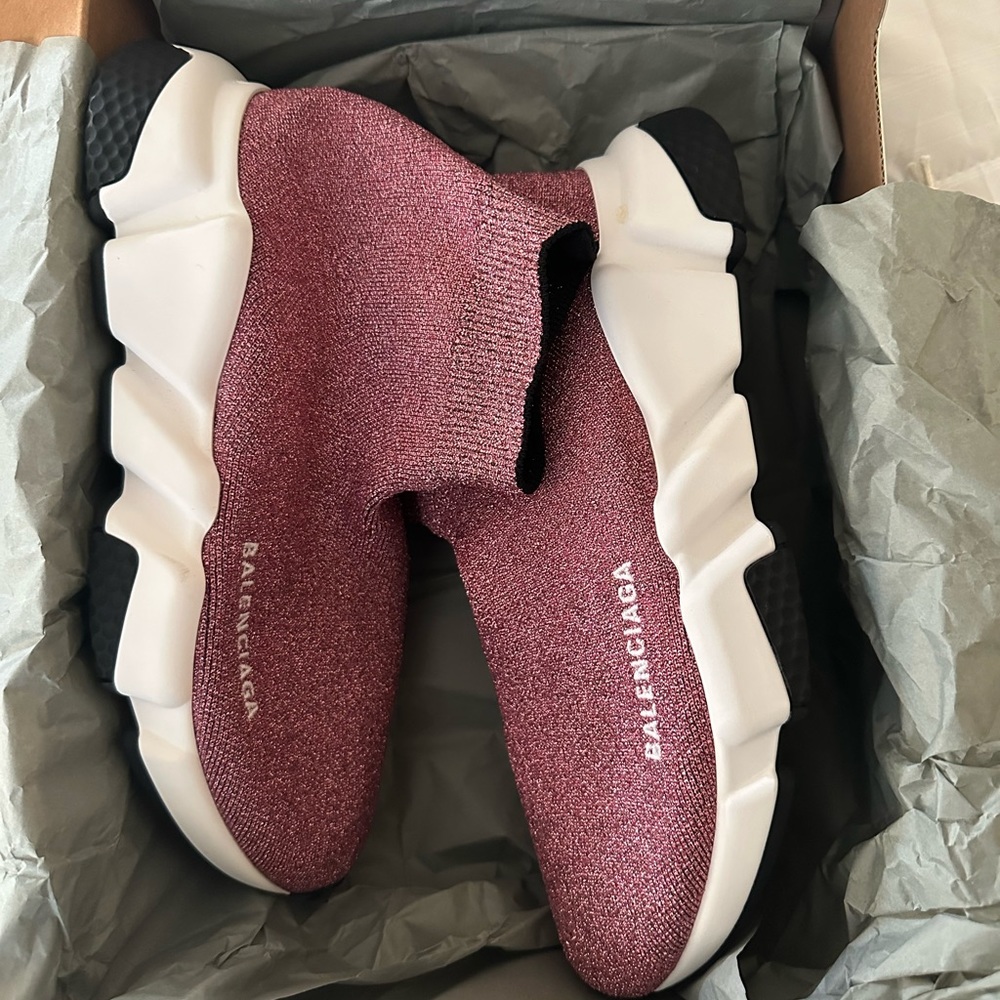 Balenciaga Women Speed Sock Trainer Pink Glitter White Black Runner Sneakers